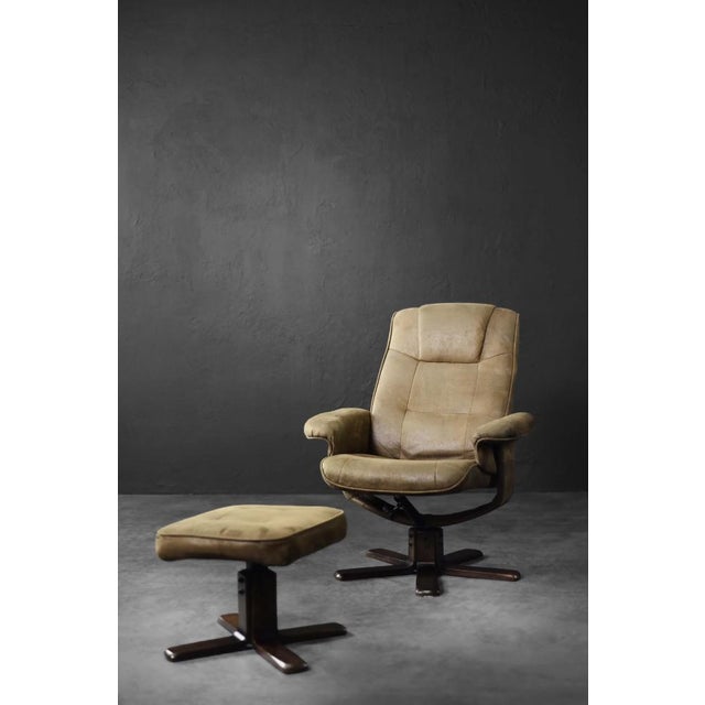 Set of Mid-Century Modern Danish Brown Swivel Chair & Ottoman, 1960s For Sale - Image 6 of 18