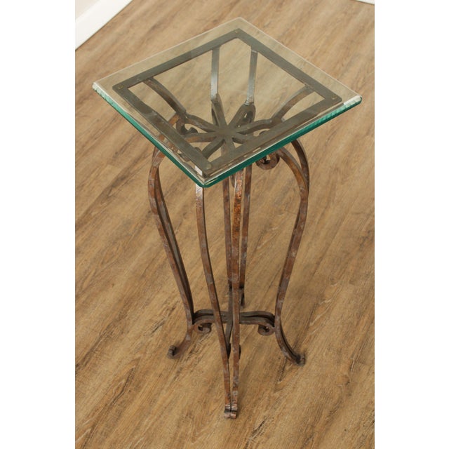 Vintage Scroll Wrought Iron Glass Top Pedestal Stand Chairish