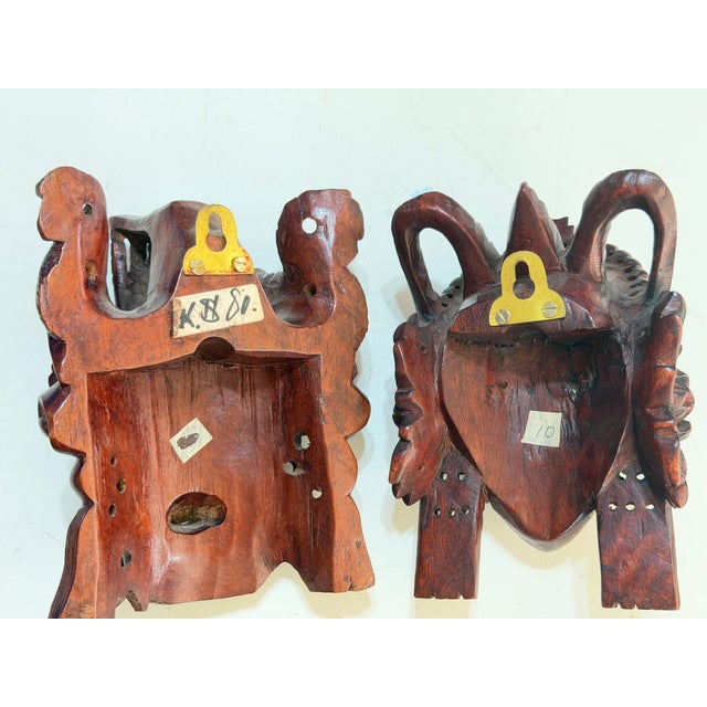 Wood Pair of Vintage Balinese Rama & Sita Hand-Carved Wood Theatrical Wall Masks For Sale - Image 7 of 15