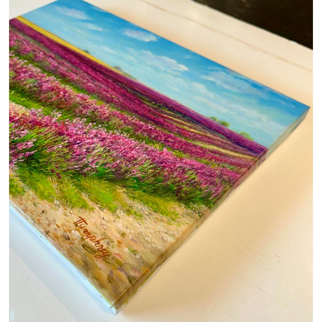 Lavender Field Countryside Landscape Oil Painting on Canvas by Humprey For Sale - Image 4 of 5