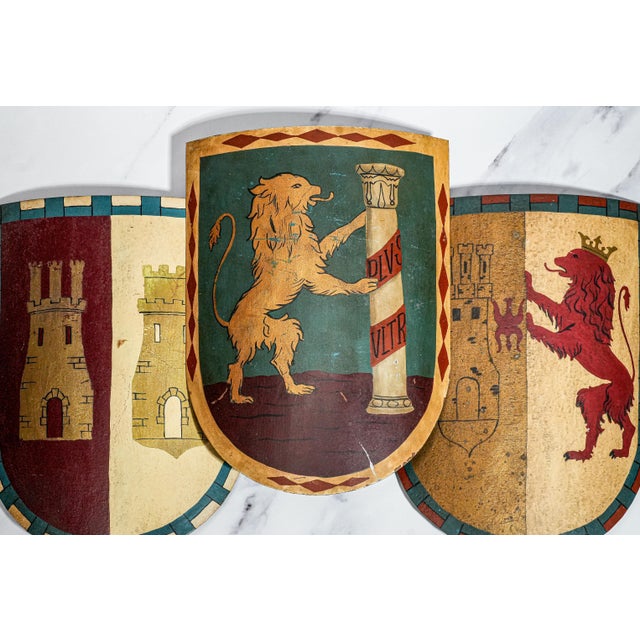 Collection of Three Antique Hand-Painted Metal Shields English Medieval Heraldic Designs Art For Sale - Image 17 of 17