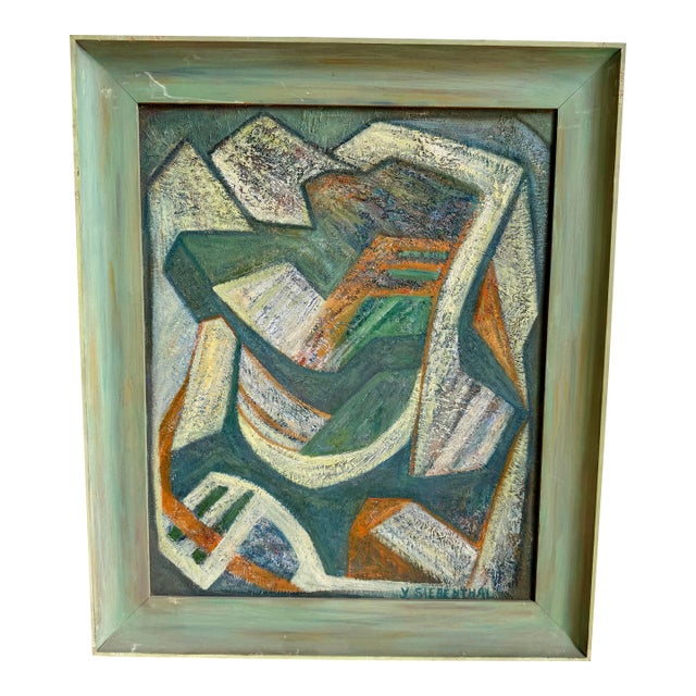 Wonderful Mid-Century Modern Abstract Oil Painting “Spring Harmony” by J. Siebernthal in Original Artist-Painted Frame For Sale