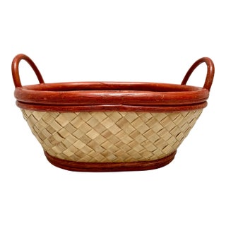 Vintage Asian Farmhouse Wood Woven Basket For Sale