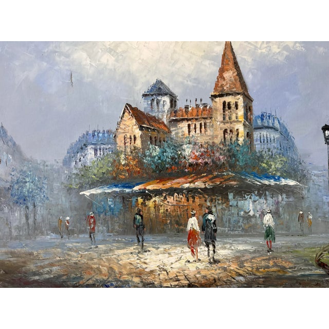 Blue 1980’s Vintage Burnett Parisian Street Scene Oil on Canvas Painting - Framed For Sale - Image 8 of 12