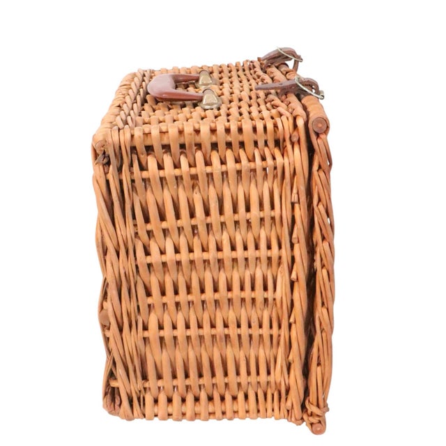 Brown Vintage Wicker Hinged Picnic Basket For Sale - Image 8 of 8