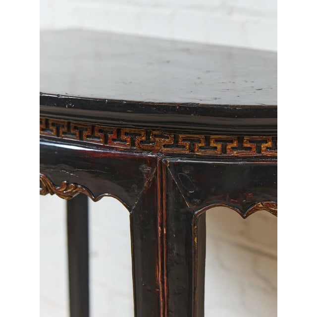 Antique Chinese Black Lacquer Demi-Lune Console Table For Sale - Image 9 of 9