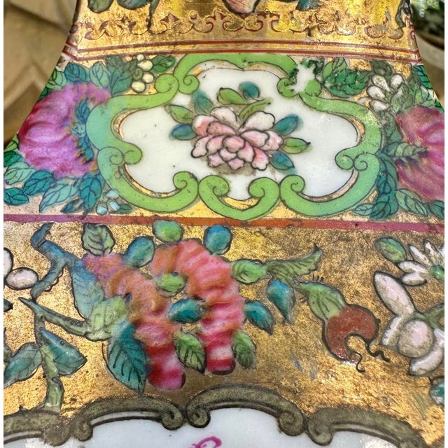 Pair of Antique Chinese Famille Rose Porcelain Vases & Stands For Sale - Image 10 of 18