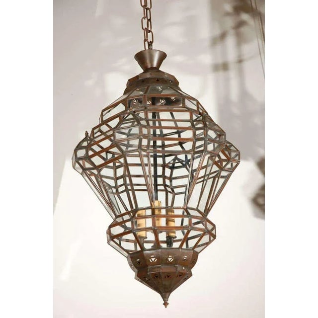 Vintage Moroccan Moorish Diamond-Form Clear Glass Pendant Lantern, 1980s For Sale - Image 4 of 14