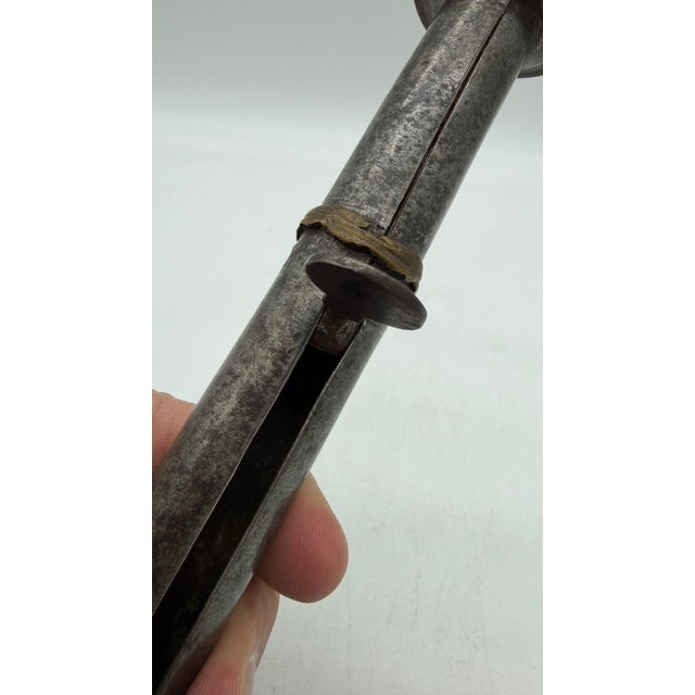 A Antique Pennsylvania Folk Art Iron and Brass Hog Scraper Candle Stick, Circa 1830's For Sale - Image 4 of 16