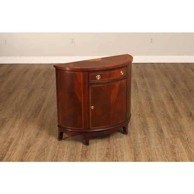High Quality American Made Mahogany Demilune Commode By Henkel-Harris. This Piece Features A Curved Demilune Form With...