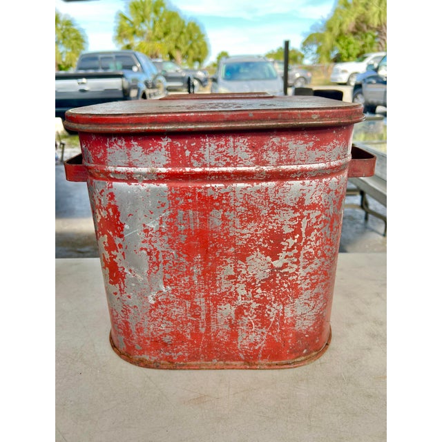 American Vintage Red Industrial Waste Basket-Garage Oil Rags For Sale - Image 3 of 7