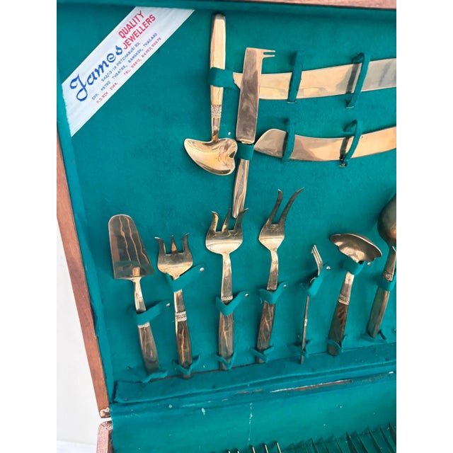 Complete Set Mid-Century Thai Bronzeware in Teak Veneer Case – 144 Pieces Serves twelve (12) - an incredible find: this...