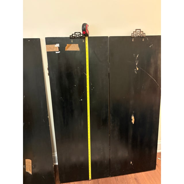 Early 20th Century Four Panel Wood Chinese Asian Coromandel Screen or Wall Art With Etched Landscape Scene For Sale - Image 12 of 12