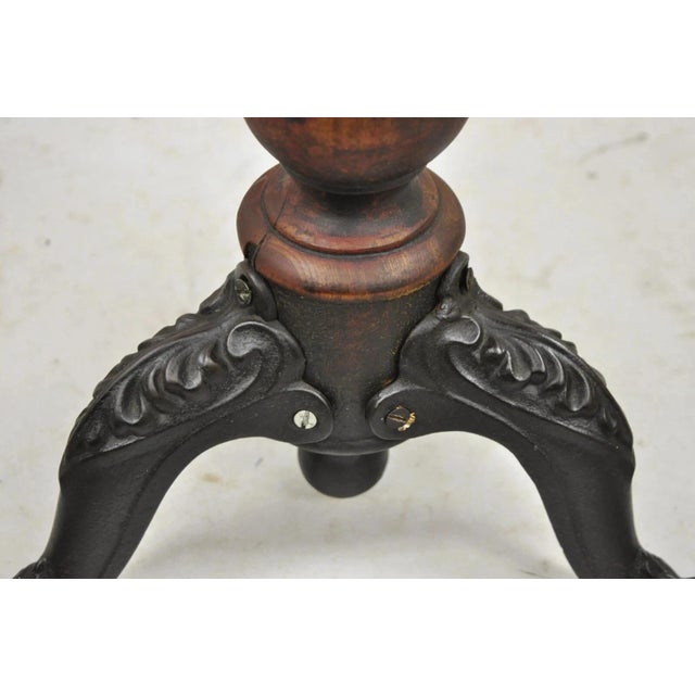 Burgundy Antique American Victorian Cast Iron Wood Pedestal Adjustable Piano Bench Stool For Sale - Image 8 of 9
