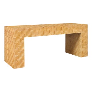 Vintage Postmodern Bamboo Parquet Waterfall Console Table For Sale