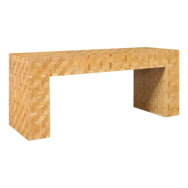 Vintage Postmodern Bamboo Parquet Waterfall Console Table For Sale