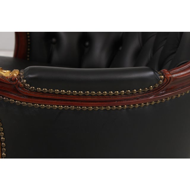Francesco Molon Black Tufted Leather Swivel Arm Chair For Sale - Image 12 of 18