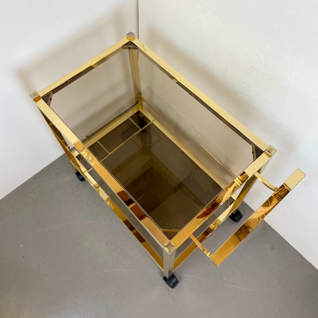 Hollywood Regency Gold Bar Cart, 1980s For Sale - Image 11 of 15