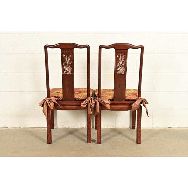 Antique Chinese Carved Rosewood Side Chairs or Dining Chairs With Mother of Pearl Inlay, Circa 1890s For Sale - Image 12 of 14