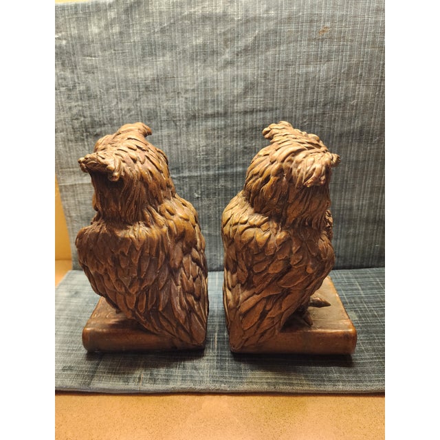Charming pair of old Chalkware gold finished owl bookends .