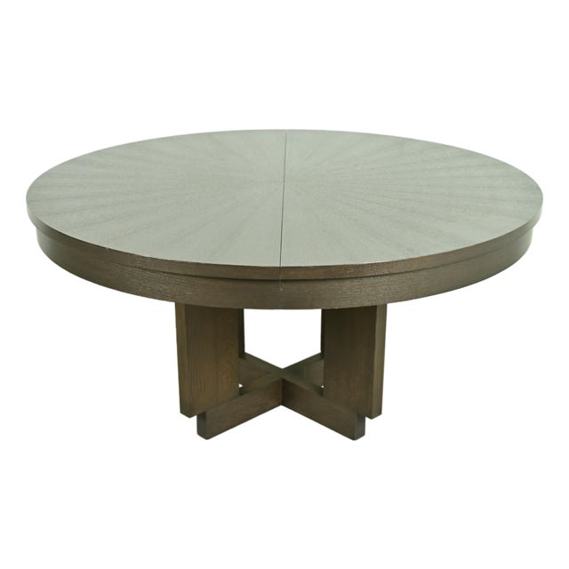Christian Liaigre Style Modern Oak Pedestal Extension Dining Table For Sale