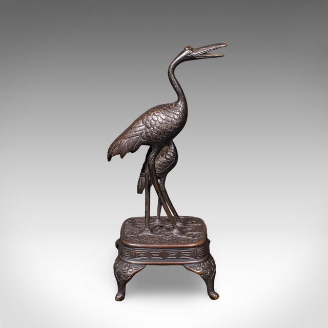 1940s Vintage Okimono Figure, Two Cranes, Japanese, Bronze, Bird Study, Art Deco, 1940 For Sale - Image 5 of 12