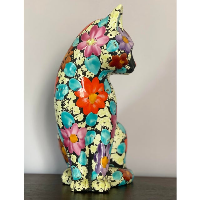 Mid-Century Modern 1960s Mid Century Alvino Bagni Large Flowered Cat Bank Figurine Italy Raymor For Sale - Image 3 of 7