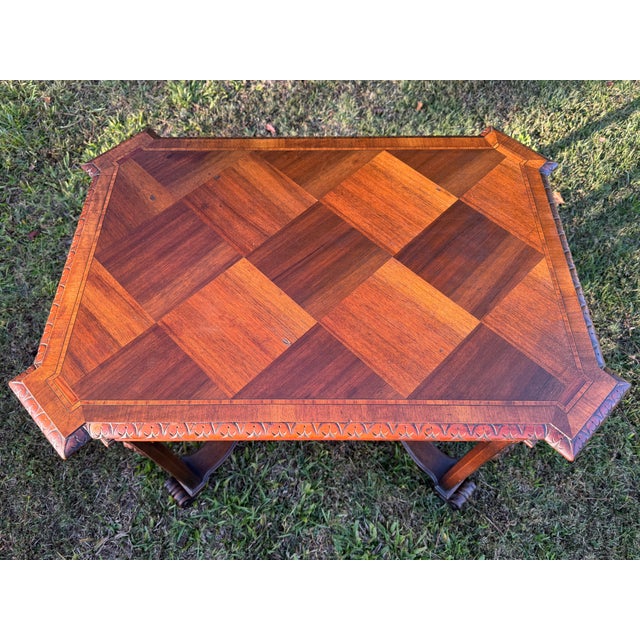Fine Antique Early 1900s Victorian Mahogany Carved & Inlaid Marquetry Library Table For Sale - Image 18 of 18