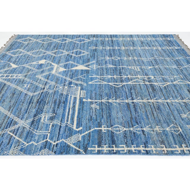 2020s 8 X 10 Contemporary Moroccan Style Wool Rug in Blue With Grometric Motifs For Sale - Image 5 of 11