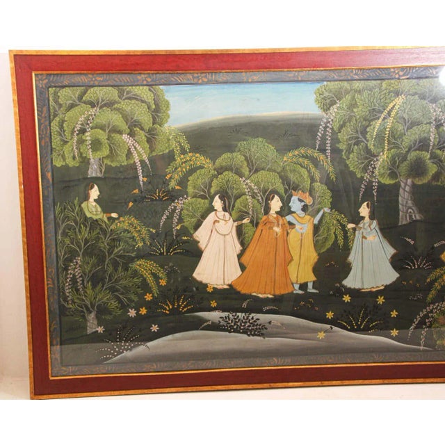Green Painting of Radha and Krishna with Female Gopis For Sale - Image 8 of 13