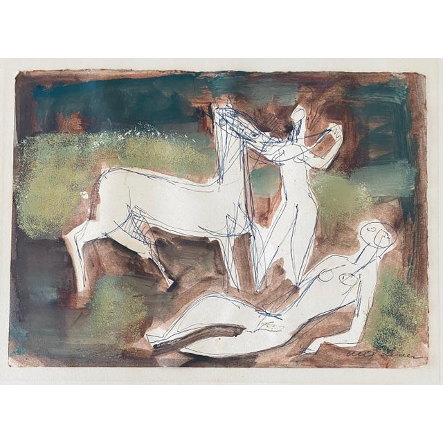 Stefan Alexander, Abstract Composition with Figures Israeli Mid Century Modernist For Sale