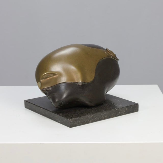 Brown Jos Van Vreeswijk, Masked Face, 1990s, Bronze on Stone Base For Sale - Image 8 of 8