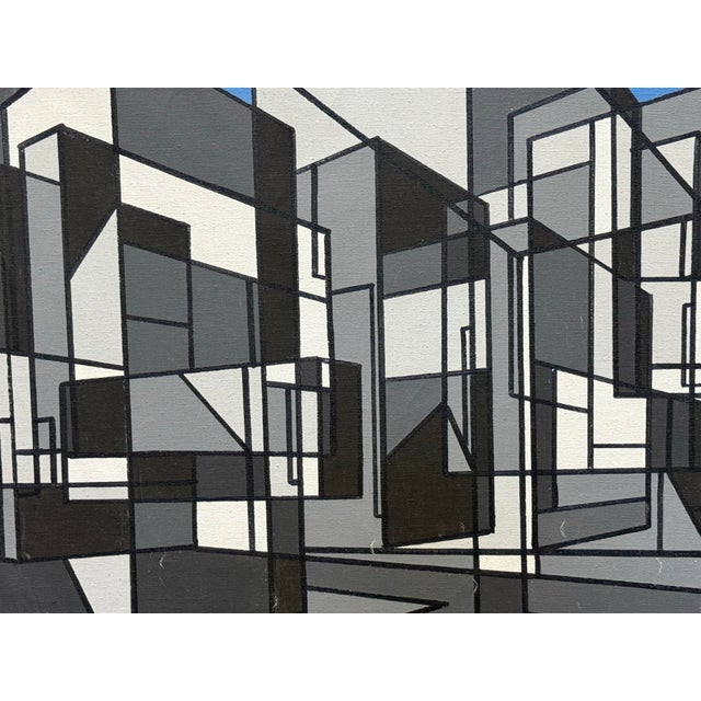 Vintage Cubist Painting Cityscape Beautifully executed Original vintage frame.