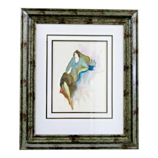 1990s Itzchak Tarkay Pencil Signed and Numbered Lithograph Seated Woman With Coffee For Sale