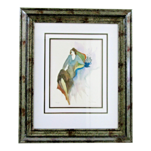 1990s Itzchak Tarkay Pencil Signed and Numbered Lithograph Seated Woman With Coffee