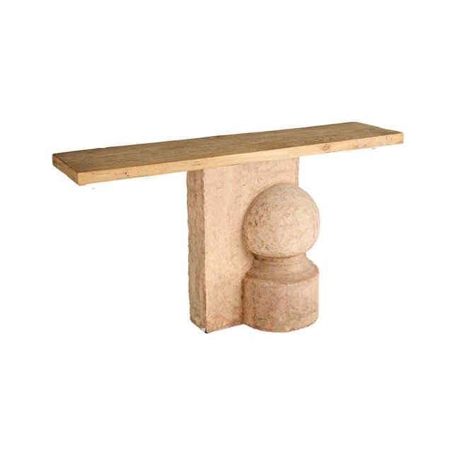 Salmon Late 20th Century Pair of Stone and Wood Console Tables For Sale - Image 8 of 11