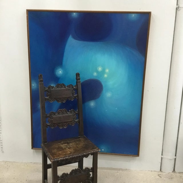 Blue 1987 Howard John Besnia Large Abstract Acrylic on Canvas Painting For Sale - Image 8 of 11