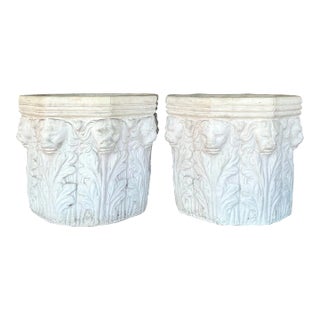 Vintage Regency Cast Concrete Lions Head Planters - Set of 2 For Sale