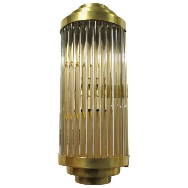 Metal Pair of Italian Sconces in Clear Crystal W/ Bar Tubes, Mounted on Polished Brass Frames / Made in Italy For Sale - Image 7 of 8