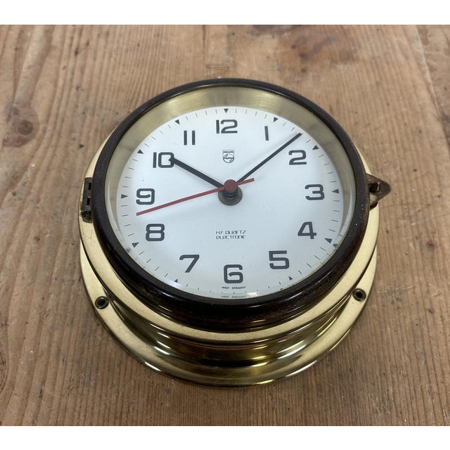 Gold Vintage German Brass Ships Clock from Philips, 1970s For Sale - Image 8 of 15