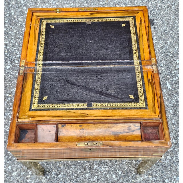 Brass Victorian Silver & Brass Mounted Circassian Walnut Lap Desk on Gilt Metal Stand For Sale - Image 8 of 14