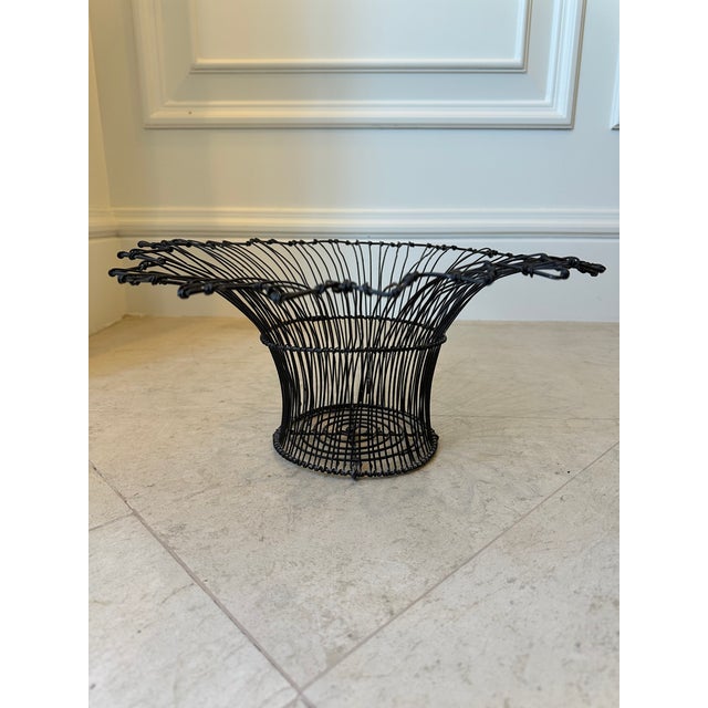 Vintage French Mid-Century Black Petal Top Wire Basket For Sale In Los Angeles - Image 6 of 12
