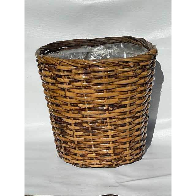 Mid 20th Century Faux Tortoises Shell Wicker Planter Basket For Sale - Image 5 of 8