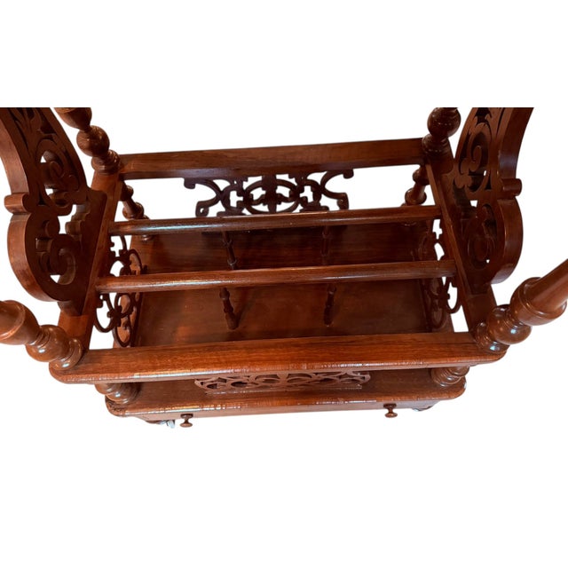 Late 19th Century Victorian Burr Walnut Canterbury / Sheet Music What-Not on Castors — Rich Figured Veneer For Sale - Image 11 of 12