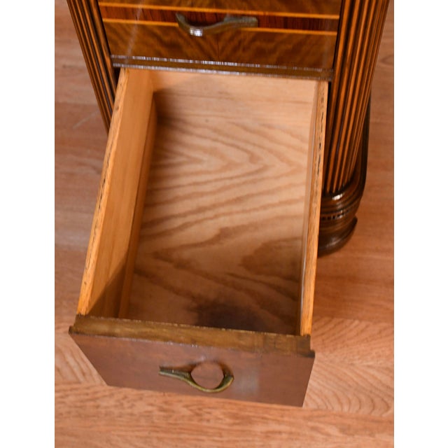 1950s Vintage Art Deco Walnut Inlaid Vanity and Mirror / Makeup Table For Sale - Image 12 of 16