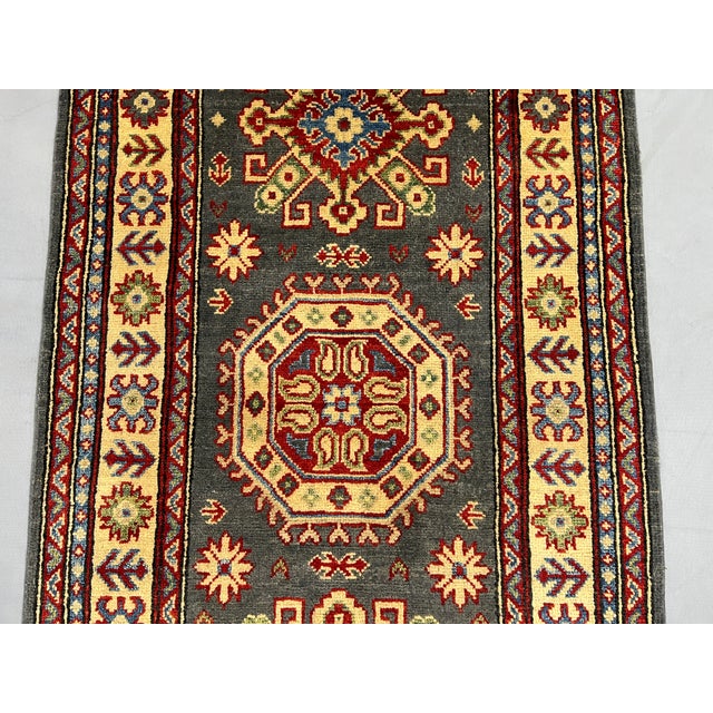 Gray Charcoal Gray and Cream Kazak-Style Wool Runner Rug, 2'7" X 13'1" For Sale - Image 8 of 16