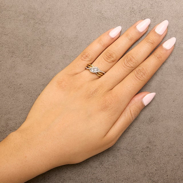 Early 21st Century 14K Yellow Gold Plated Sterling Silver 1/10 Cttw Diamond Bypass Ring - Size 7 For Sale - Image 5 of 6