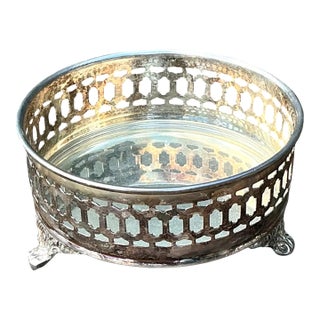 Vintage Silver Plate Wine Coaster For Sale