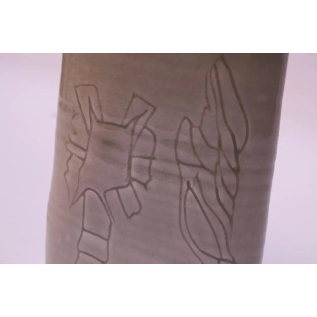 Ceramic Studio Stoneware Pale Green Floral Vase Signed Pollack, 1976 For Sale - Image 7 of 13