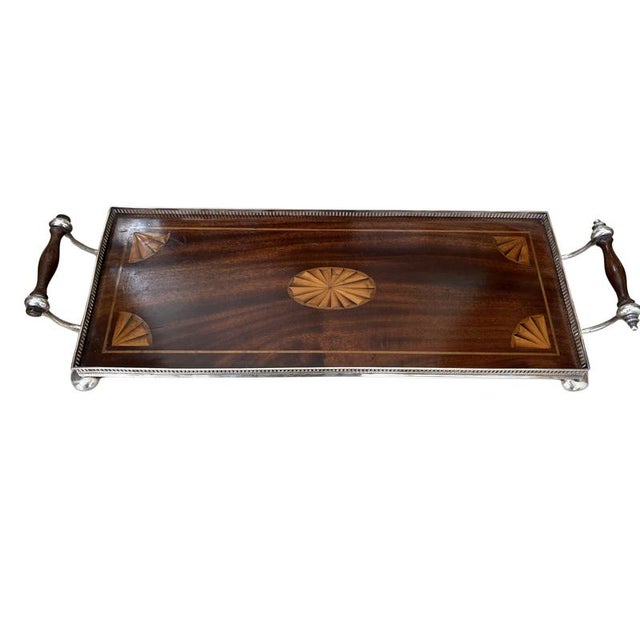 Mahogany and Fruitwood Galleried Butlers Tray For Sale - Image 3 of 3